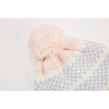 Girl's Knitted Striped Pompom Beanie Cap